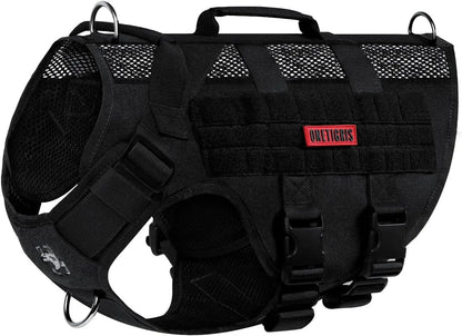 Tactical No-Pull Dog Harness – Mesh MOLLE Vest with Dual Handles