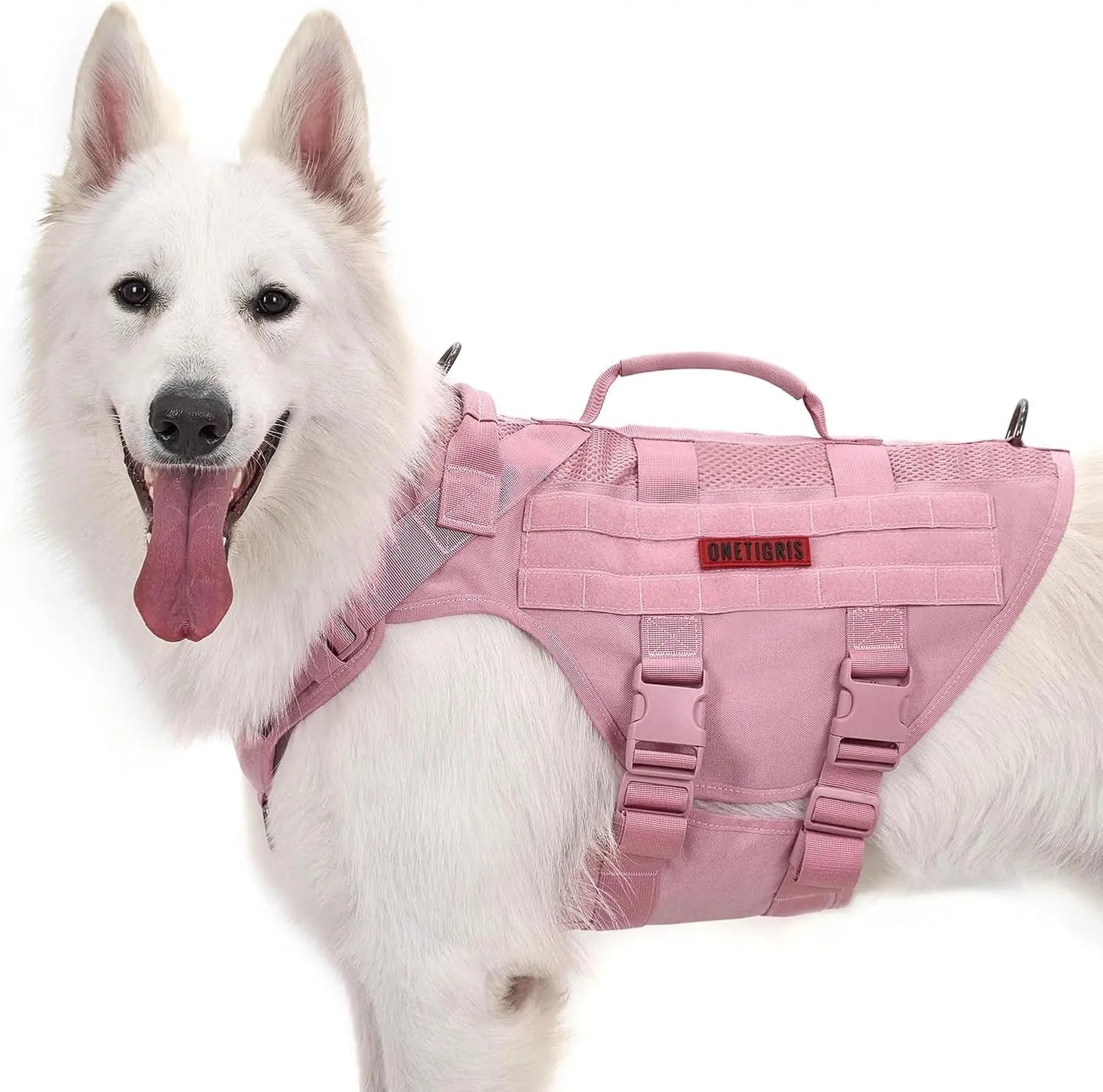 Tactical No-Pull Dog Harness – Mesh MOLLE Vest with Dual Handles