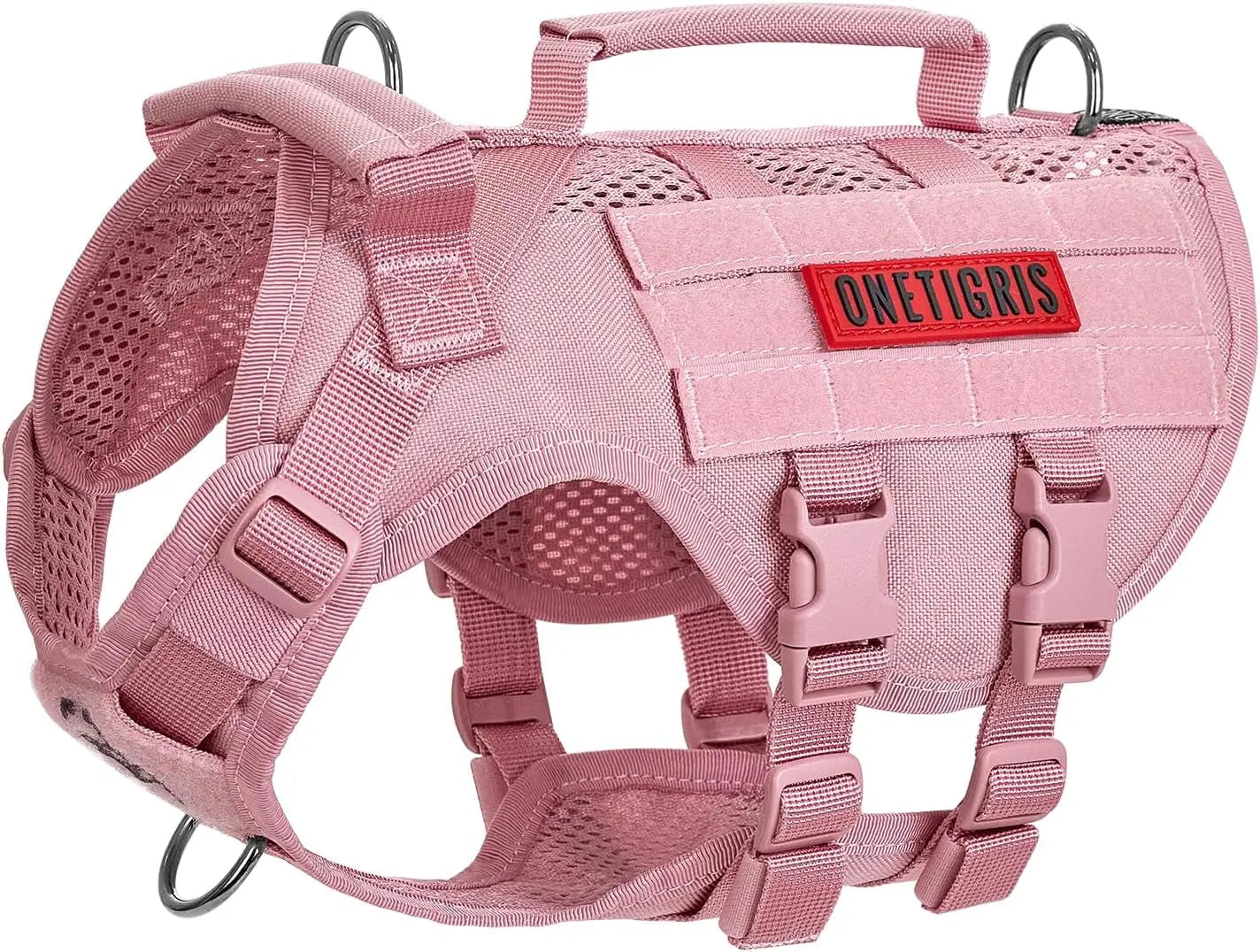 Tactical No-Pull Dog Harness – Mesh MOLLE Vest with Dual Handles
