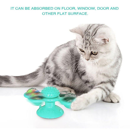 Cat Windmill Toy Funny Massage Rotatable Cat Toys With Catnip LED Ball Teeth Cleaning Pet Newest Windmill Cat Toy with LED and Catnip Ball Cat Turntable Teasing Interactive Toy with a Suction Cup Base Can be Cleaned Rotary Massage Tickle Anti-bite Toy