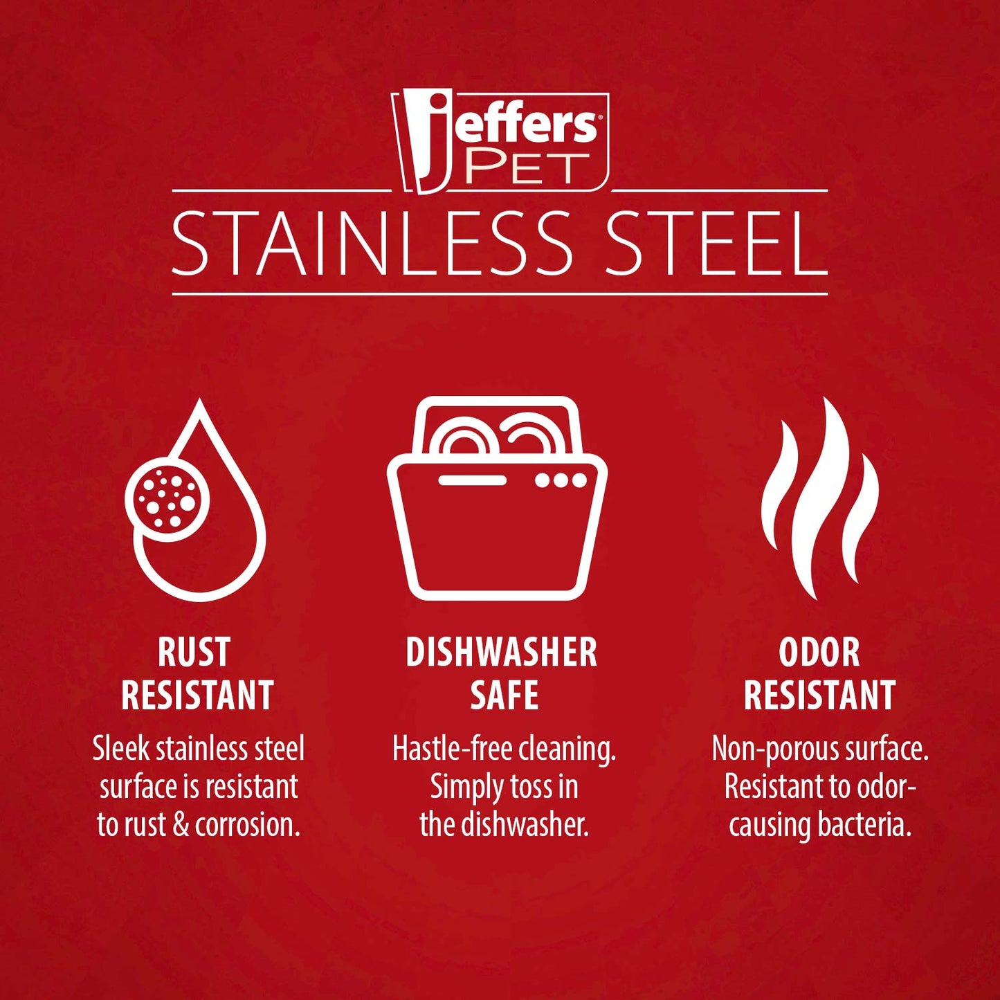 Jeffers Pet Embossed No-Tip Anti-Skid Stainless Steel Pet Bowls for Dogs, Cats, Puppies, Kittens – Rubber Base, Food & Water Feeding Dish