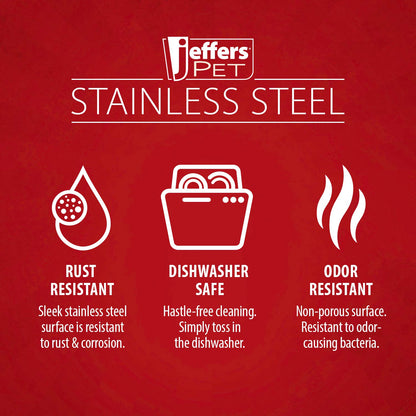 Jeffers Pet Embossed No-Tip Anti-Skid Stainless Steel Pet Bowls for Dogs, Cats, Puppies, Kittens – Rubber Base, Food & Water Feeding Dish