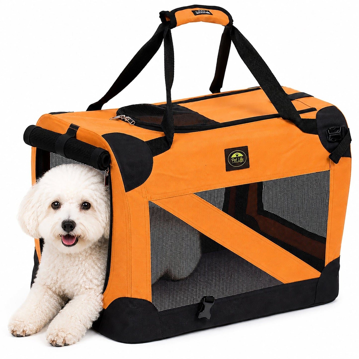 Pet Life ® '360° Vista View' Zippered Soft Folding Collapsible Durable Metal Framed Pet Dog Crate House Carrier