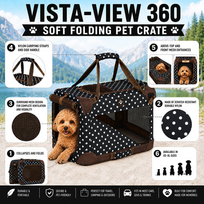 Pet Life ® '360° Vista View' Zippered Soft Folding Collapsible Durable Metal Framed Pet Dog Crate House Carrier