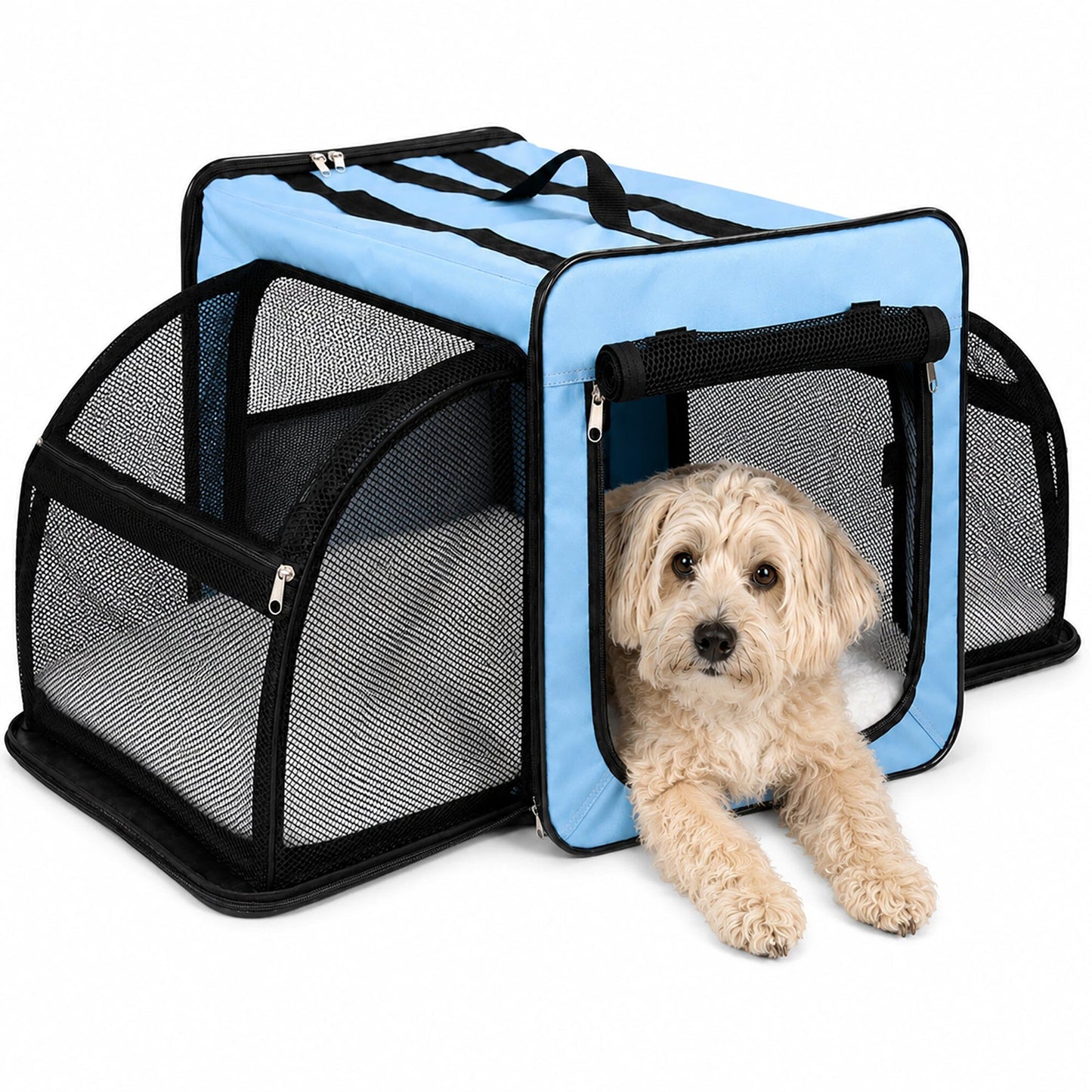 Pet Life ® 'Capacious' Dual-Sided Expandable Spacious Wire Folding Collapsible Lightweight Pet Dog Crate Carrier House