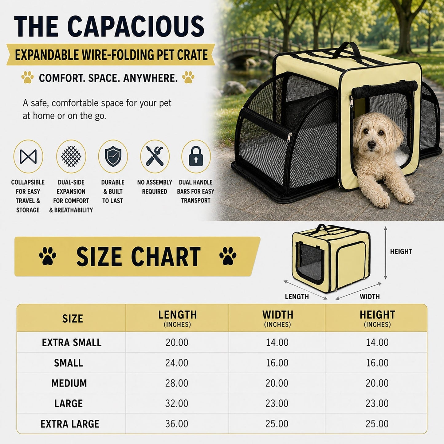 Pet Life ® 'Capacious' Dual-Sided Expandable Spacious Wire Folding Collapsible Lightweight Pet Dog Crate Carrier House