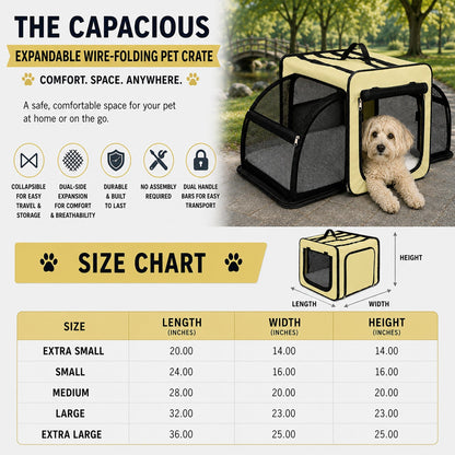 Pet Life ® 'Capacious' Dual-Sided Expandable Spacious Wire Folding Collapsible Lightweight Pet Dog Crate Carrier House