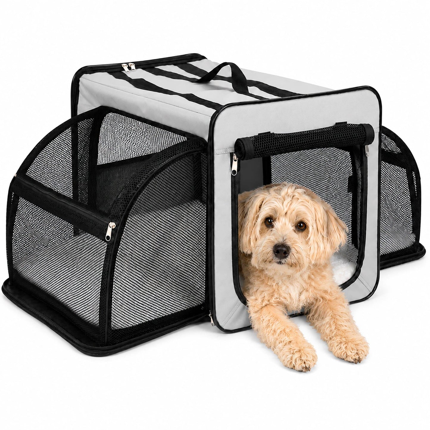 Pet Life ® 'Capacious' Dual-Sided Expandable Spacious Wire Folding Collapsible Lightweight Pet Dog Crate Carrier House