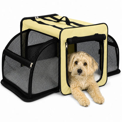 Pet Life ® 'Capacious' Dual-Sided Expandable Spacious Wire Folding Collapsible Lightweight Pet Dog Crate Carrier House