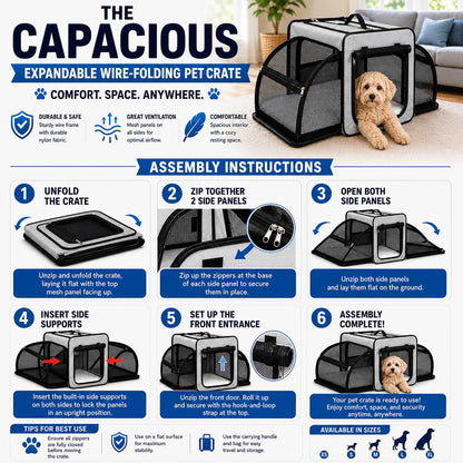 Pet Life ® 'Capacious' Dual-Sided Expandable Spacious Wire Folding Collapsible Lightweight Pet Dog Crate Carrier House