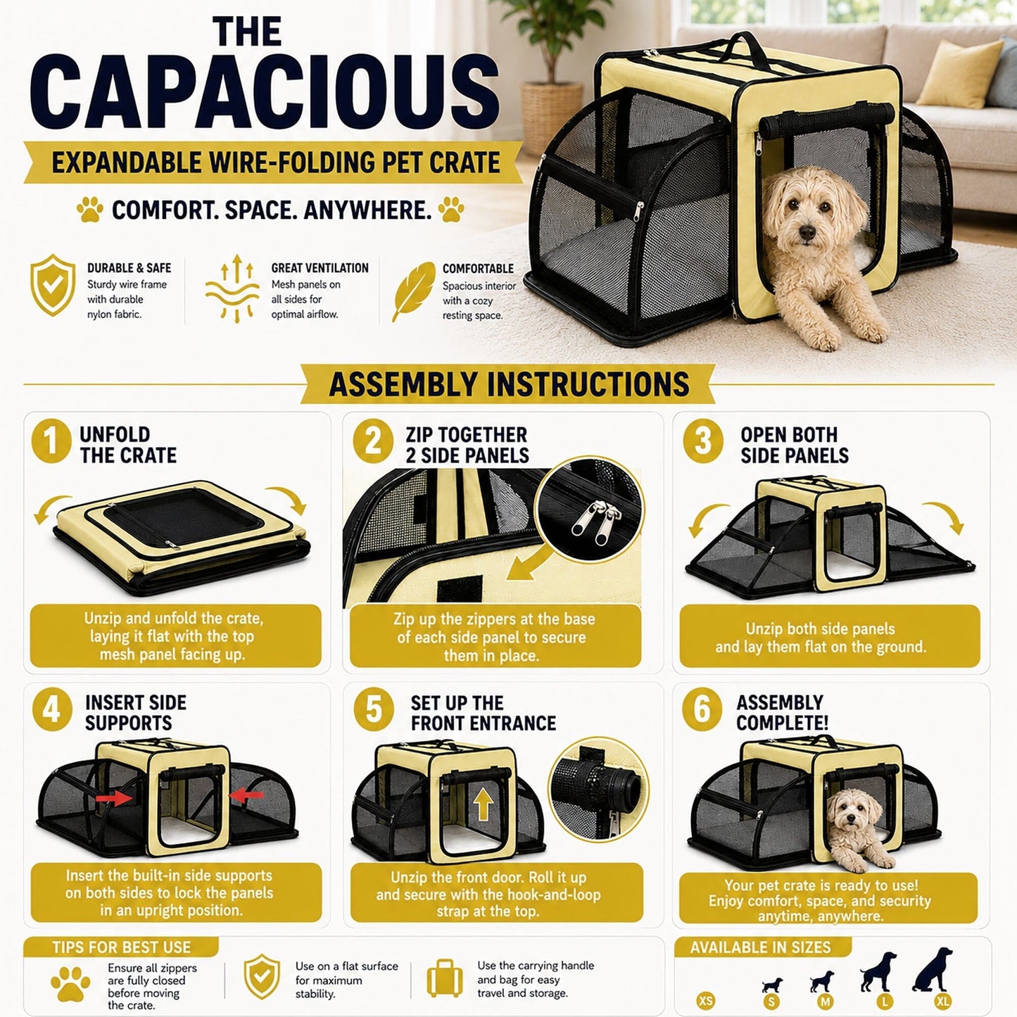 Pet Life ® 'Capacious' Dual-Sided Expandable Spacious Wire Folding Collapsible Lightweight Pet Dog Crate Carrier House