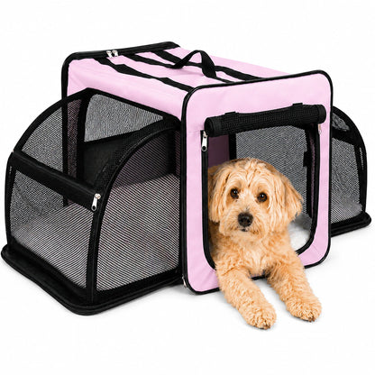 Pet Life ® 'Capacious' Dual-Sided Expandable Spacious Wire Folding Collapsible Lightweight Pet Dog Crate Carrier House
