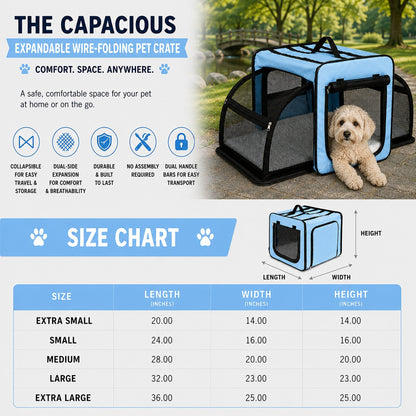Pet Life ® 'Capacious' Dual-Sided Expandable Spacious Wire Folding Collapsible Lightweight Pet Dog Crate Carrier House