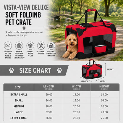 Pet Life ® 'Deluxe 360° Vista View' Zippered Soft Folding Collapsible Metal Framed Pet Dog Crate House Carrier w/ Removable Bowl and Pop-out Tray