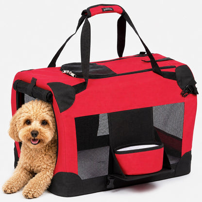 Pet Life ® 'Deluxe 360° Vista View' Zippered Soft Folding Collapsible Metal Framed Pet Dog Crate House Carrier w/ Removable Bowl and Pop-out Tray
