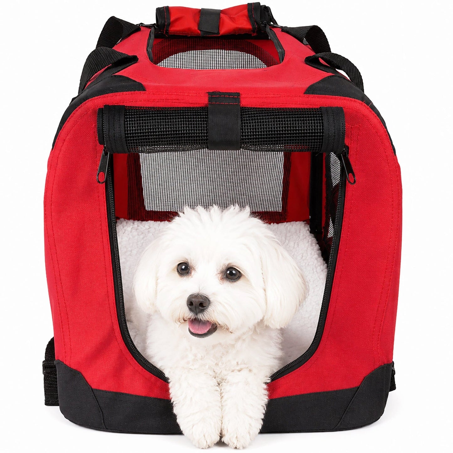 Pet Life ® 'Deluxe 360° Vista View' Zippered Soft Folding Collapsible Metal Framed Pet Dog Crate House Carrier w/ Removable Bowl and Pop-out Tray