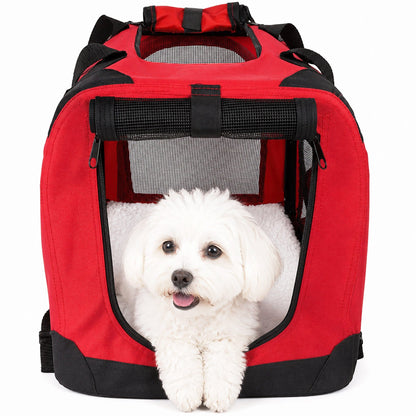 Pet Life ® 'Deluxe 360° Vista View' Zippered Soft Folding Collapsible Metal Framed Pet Dog Crate House Carrier w/ Removable Bowl and Pop-out Tray