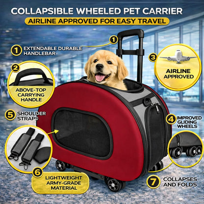 Pet Life ® 'Final Destination' Airline Approved 2-in-1 Tough-Shell Wheeled Collapsible Travel Fashion Pet Dog Carrier Crate