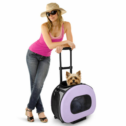 Pet Life ® 'Final Destination' Airline Approved 2-in-1 Tough-Shell Wheeled Collapsible Travel Fashion Pet Dog Carrier Crate