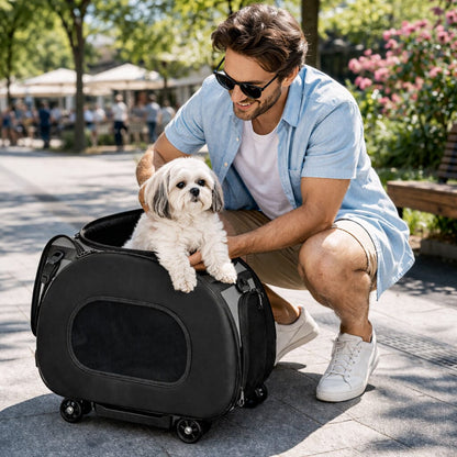 Pet Life ® 'Final Destination' Airline Approved 2-in-1 Tough-Shell Wheeled Collapsible Travel Fashion Pet Dog Carrier Crate