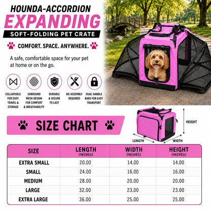 Pet Life ®  'Hounda Accordion' Metal Framed Soft-Folding Collapsible Dual-Sided Expandable Pet Dog Crate