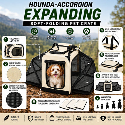 Pet Life ®  'Hounda Accordion' Metal Framed Soft-Folding Collapsible Dual-Sided Expandable Pet Dog Crate