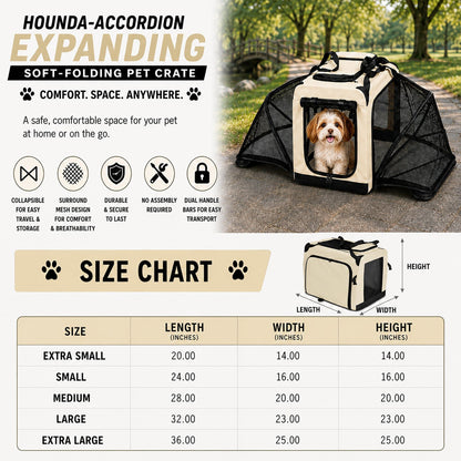 Pet Life ®  'Hounda Accordion' Metal Framed Soft-Folding Collapsible Dual-Sided Expandable Pet Dog Crate