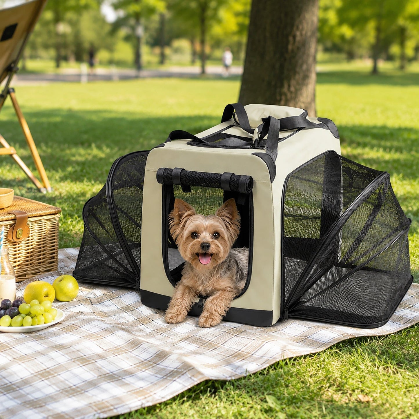 Pet Life ®  'Hounda Accordion' Metal Framed Soft-Folding Collapsible Dual-Sided Expandable Pet Dog Crate