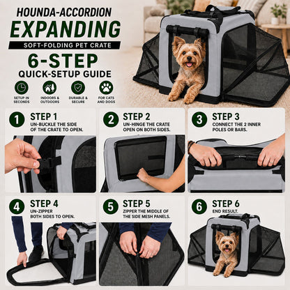 Pet Life ®  'Hounda Accordion' Metal Framed Soft-Folding Collapsible Dual-Sided Expandable Pet Dog Crate