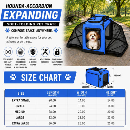 Pet Life ®  'Hounda Accordion' Metal Framed Soft-Folding Collapsible Dual-Sided Expandable Pet Dog Crate