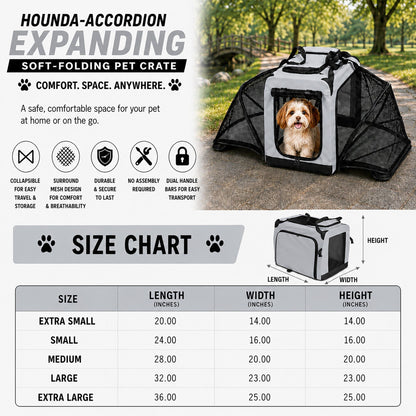 Pet Life ®  'Hounda Accordion' Metal Framed Soft-Folding Collapsible Dual-Sided Expandable Pet Dog Crate