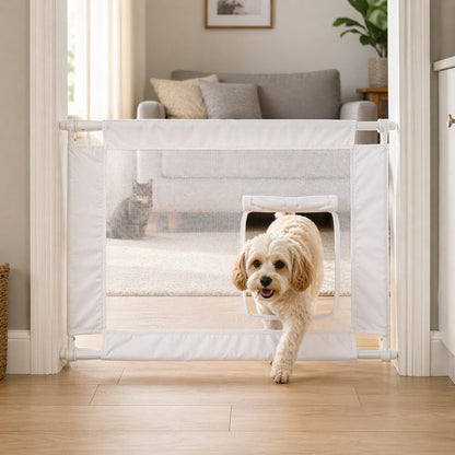 Pet Life ® 'Porta Gate' Anti-Drilling Nylon Mesh Collapsible Folding Travel Safety Pet Cat Dog Gate w/ Zippered Entrance