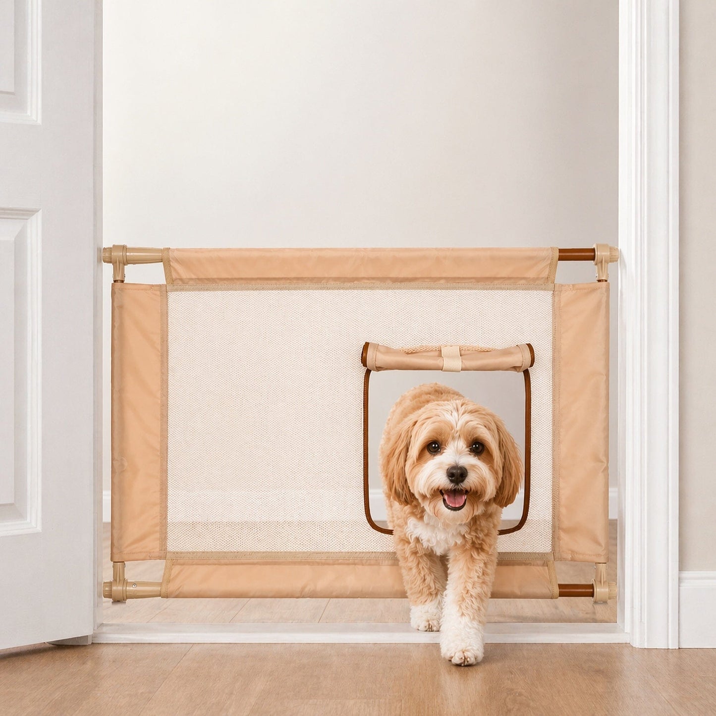 Pet Life ® 'Porta Gate' Anti-Drilling Nylon Mesh Collapsible Folding Travel Safety Pet Cat Dog Gate w/ Zippered Entrance