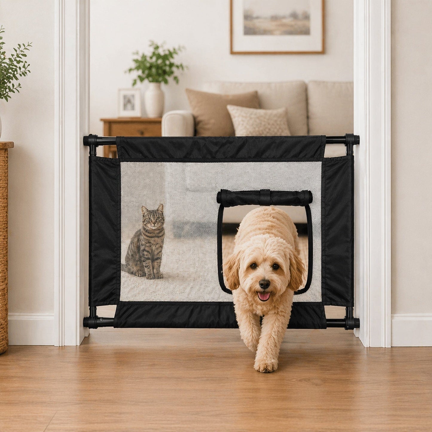 Pet Life ® 'Porta Gate' Anti-Drilling Nylon Mesh Collapsible Folding Travel Safety Pet Cat Dog Gate w/ Zippered Entrance