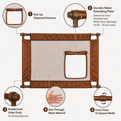 Pet Life ® 'Porta Gate' Anti-Drilling Nylon Mesh Collapsible Folding Travel Safety Pet Cat Dog Gate w/ Zippered Entrance