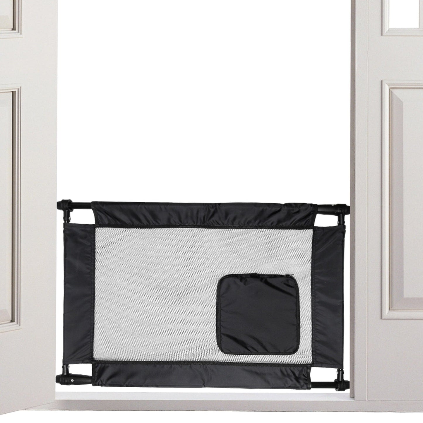 Pet Life ® 'Porta Gate' Anti-Drilling Nylon Mesh Collapsible Folding Travel Safety Pet Cat Dog Gate w/ Zippered Entrance