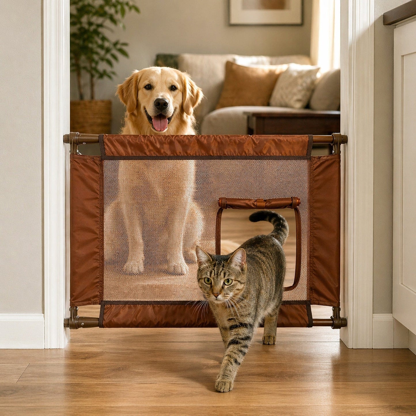 Pet Life ® 'Porta Gate' Anti-Drilling Nylon Mesh Collapsible Folding Travel Safety Pet Cat Dog Gate w/ Zippered Entrance