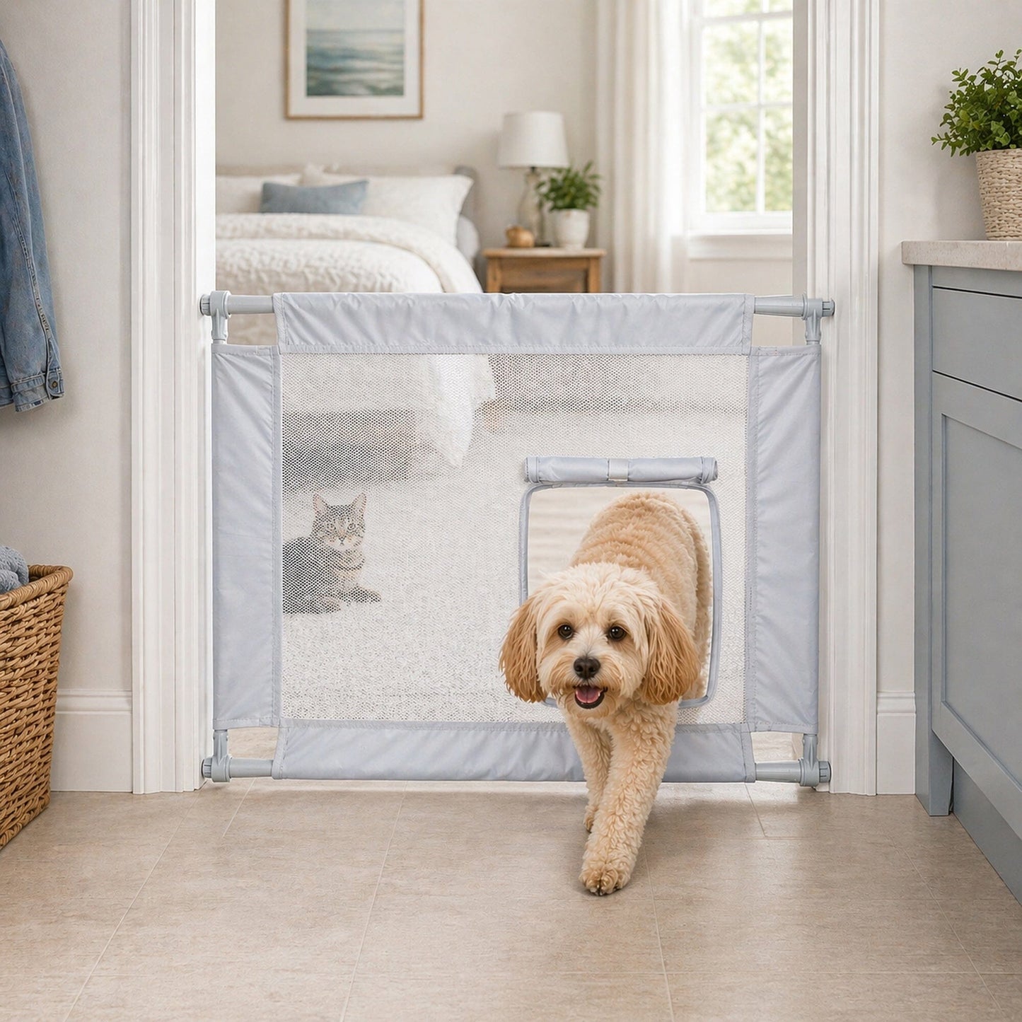 Pet Life ® 'Porta Gate' Anti-Drilling Nylon Mesh Collapsible Folding Travel Safety Pet Cat Dog Gate w/ Zippered Entrance