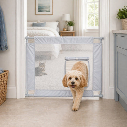 Pet Life ® 'Porta Gate' Anti-Drilling Nylon Mesh Collapsible Folding Travel Safety Pet Cat Dog Gate w/ Zippered Entrance